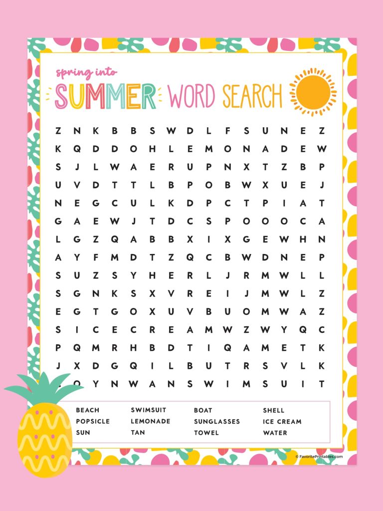 summer word search printable pdf