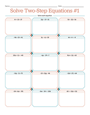 two step equations worksheets